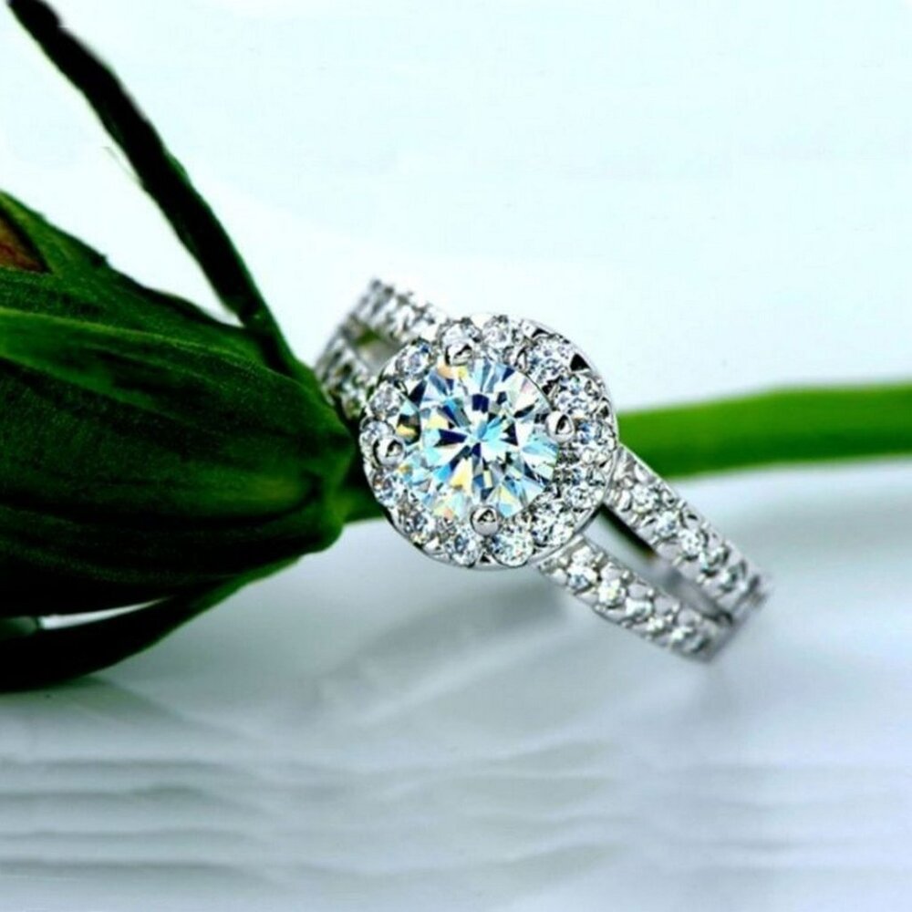 Victoria Halo Size 7 Cubic Zirconia 925 Sterling Silver Ring Gift Boxed - Picture 3 of 11